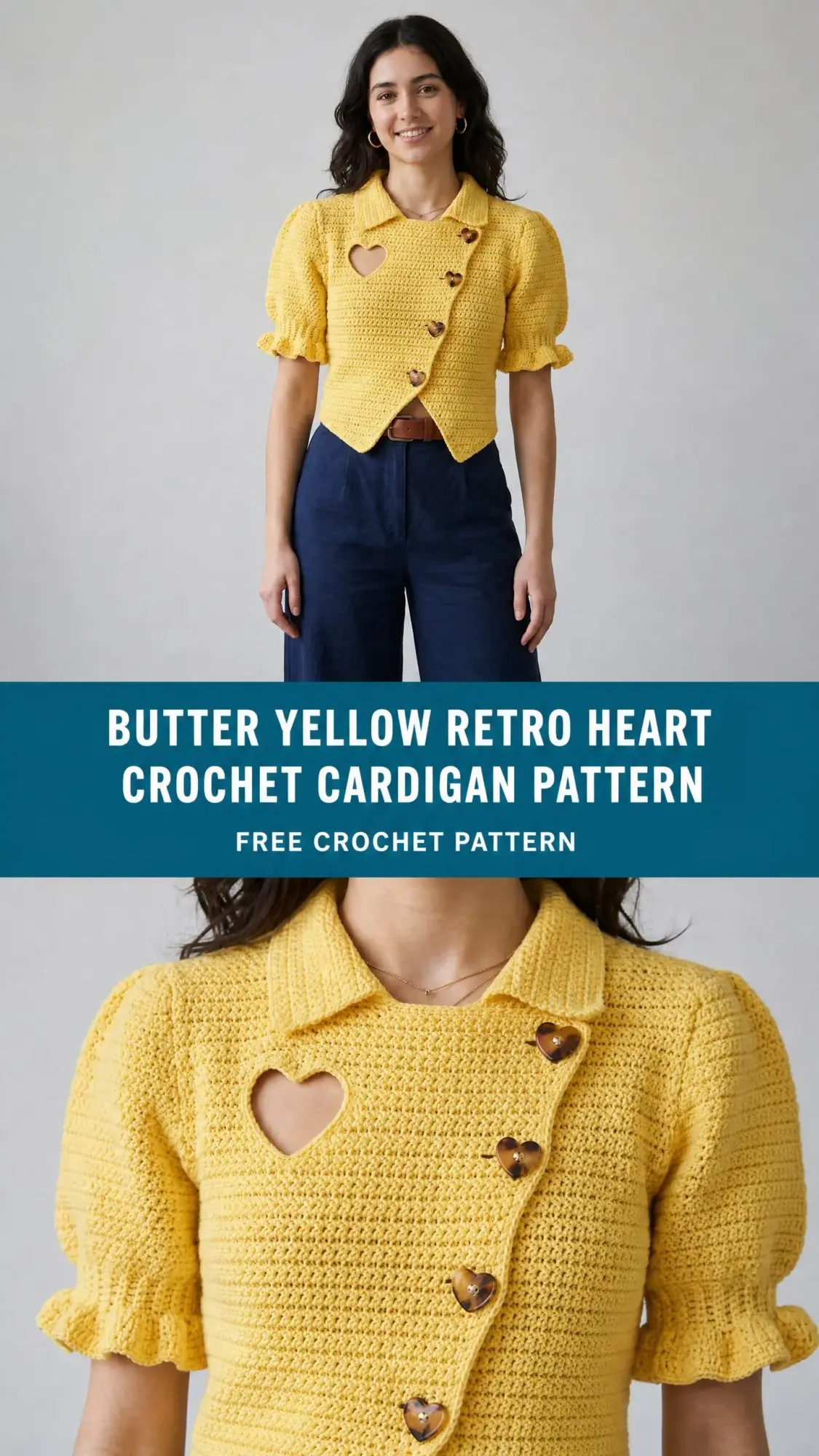 Butter Yellow Retro Heart Crochet Cardigan Pattern