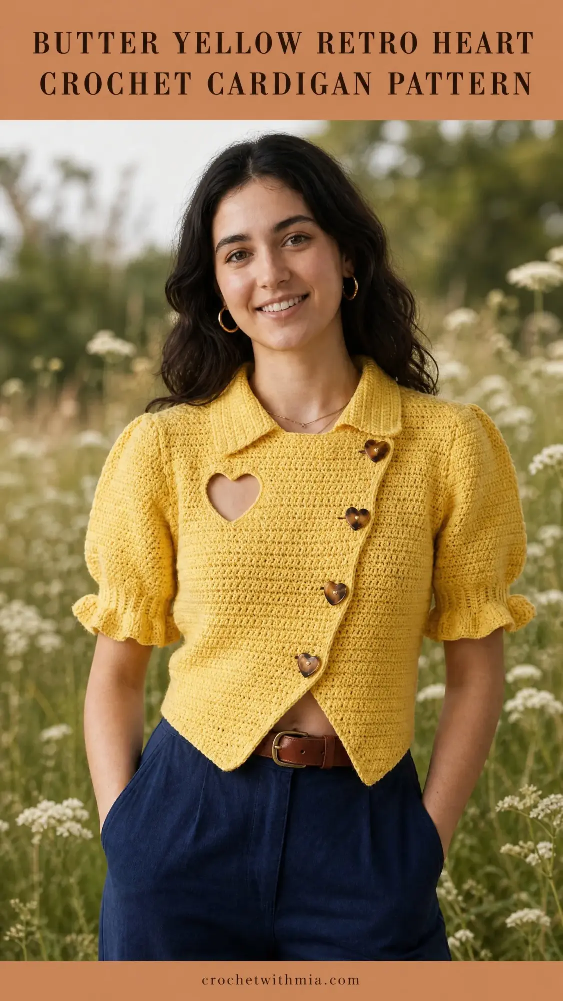 Butter Yellow Retro Heart Crochet Cardigan Pattern