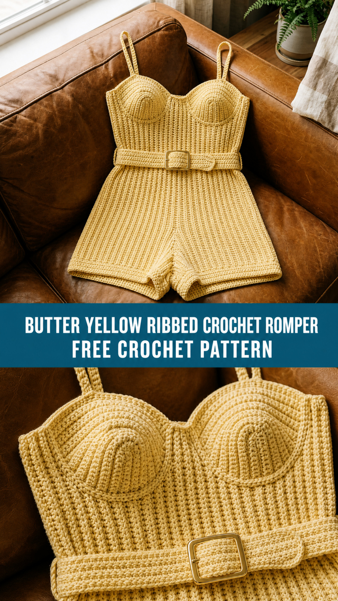 Butter Yellow Ribbed Crochet Romper Free Crochet Pattern
