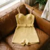 Butter Yellow Ribbed Crochet Romper Free Crochet Pattern