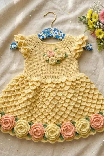 Buttercream Rosette Baby Dress Free Crochet Pattern