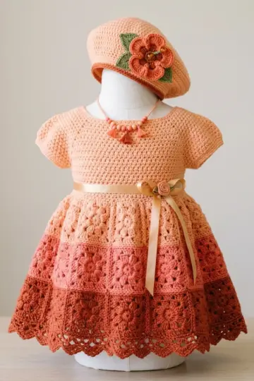 Coral Sunset Baby Dress Free Crochet Pattern