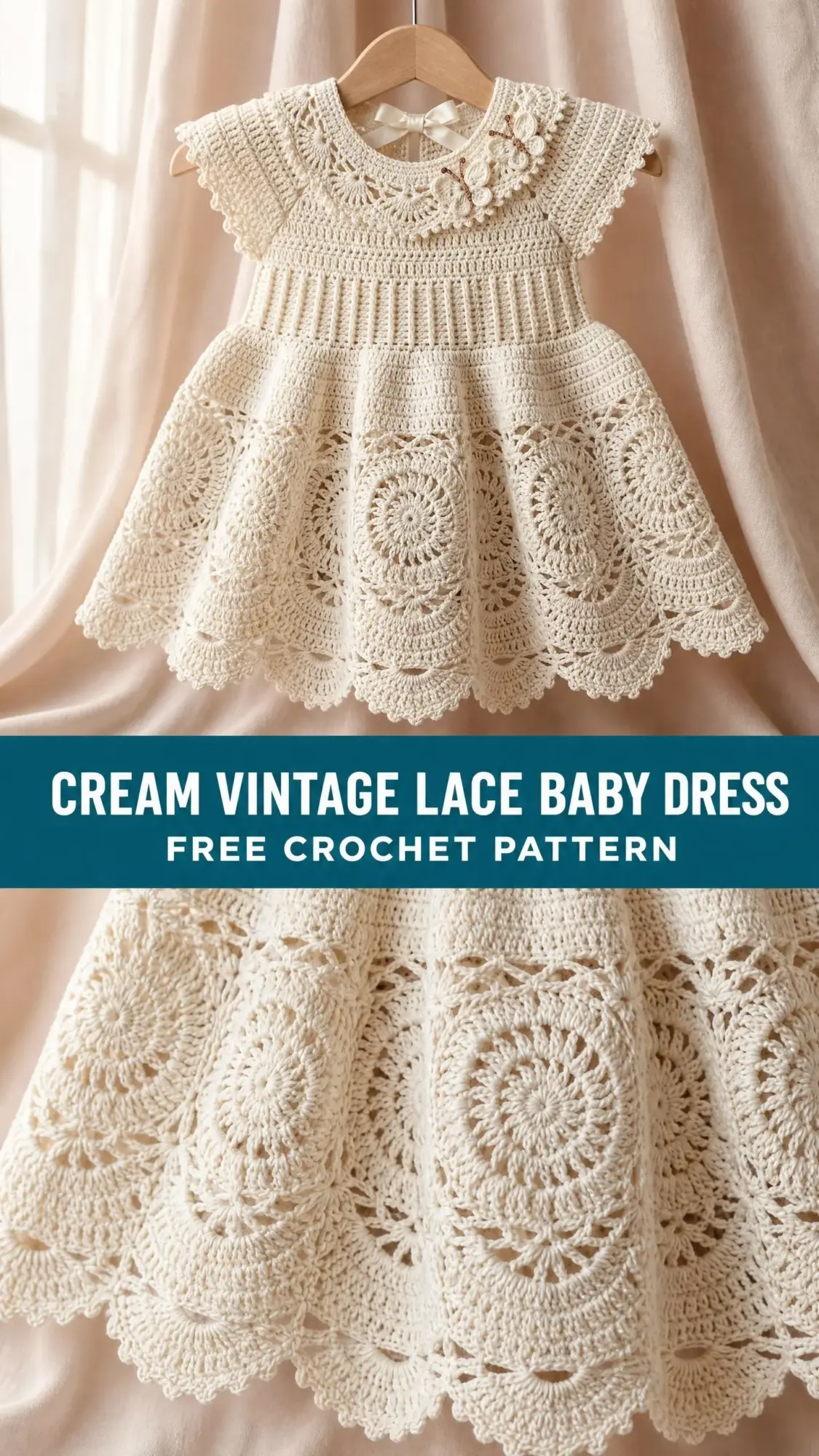 Cream Vintage Lace Baby Dress Free Crochet Pattern