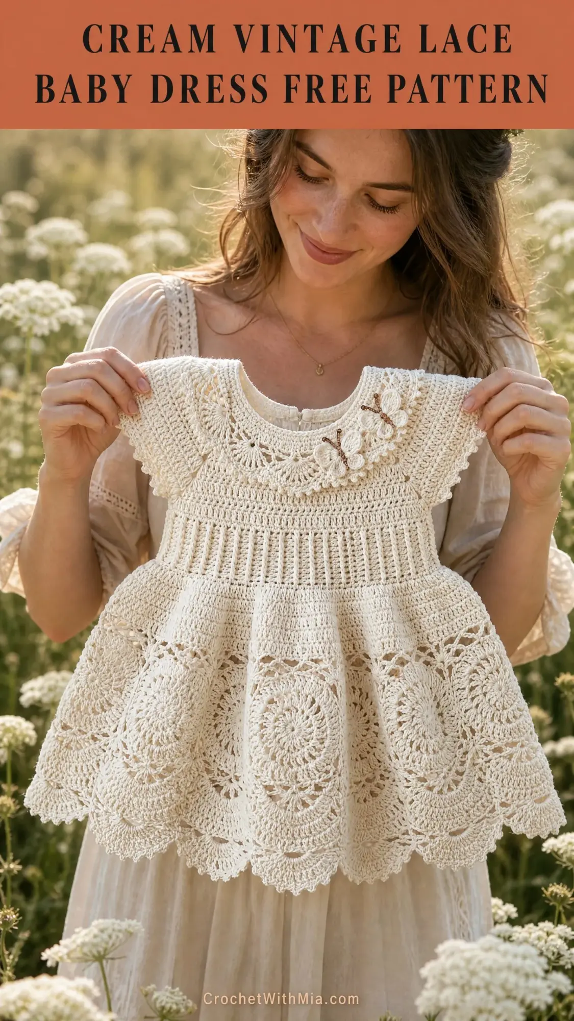 Cream Vintage Lace Baby Dress Free Crochet Pattern