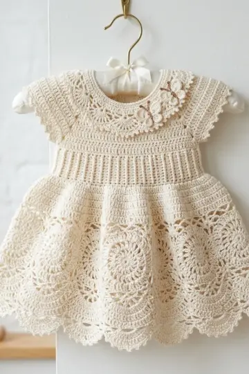 Cream Vintage Lace Baby Dress Free Crochet Pattern