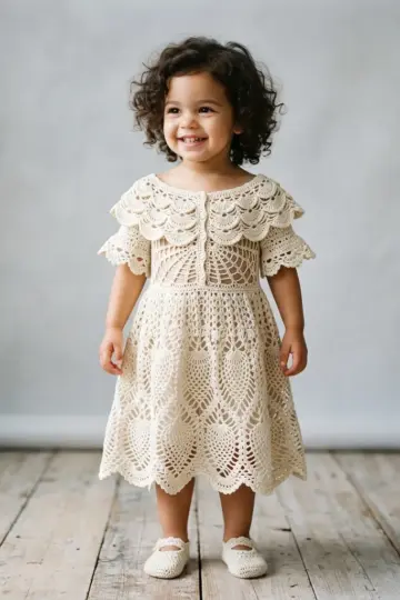 Cream Vintage Lace Toddler Dress Free Crochet Pattern