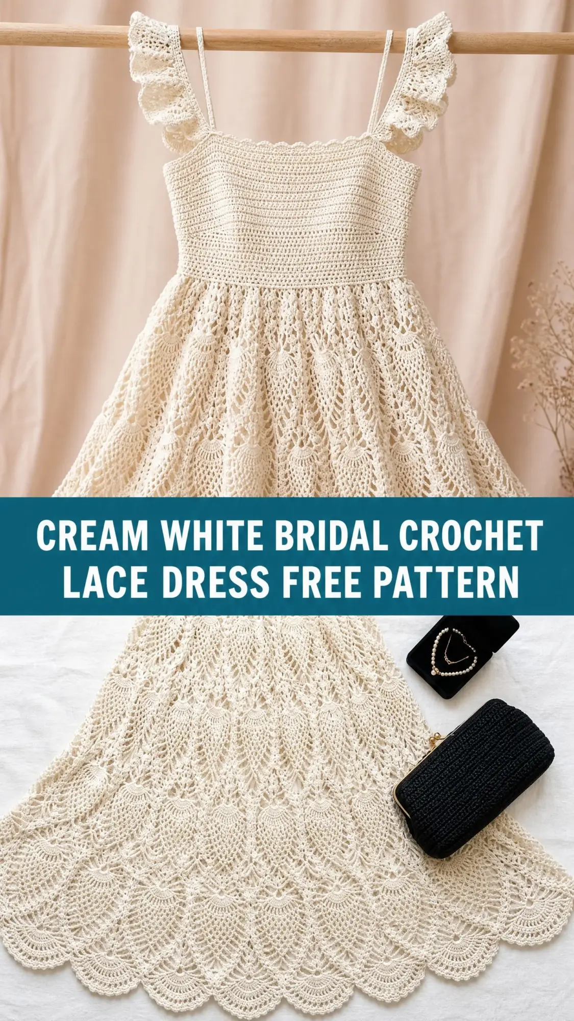 Cream White Bridal Crochet Lace Dress Free Pattern