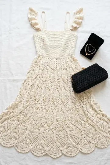 Cream White Bridal Crochet Lace Dress Free Pattern