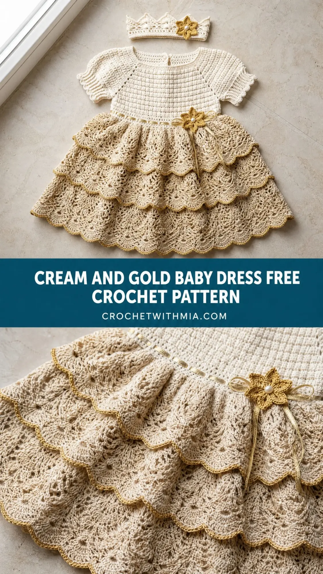 Cream and Gold Baby Dress Free Crochet Pattern