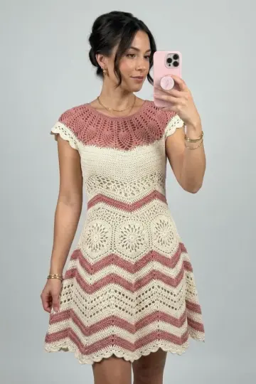 Dusty Rose Romantic Lace Dress Free Crochet Pattern