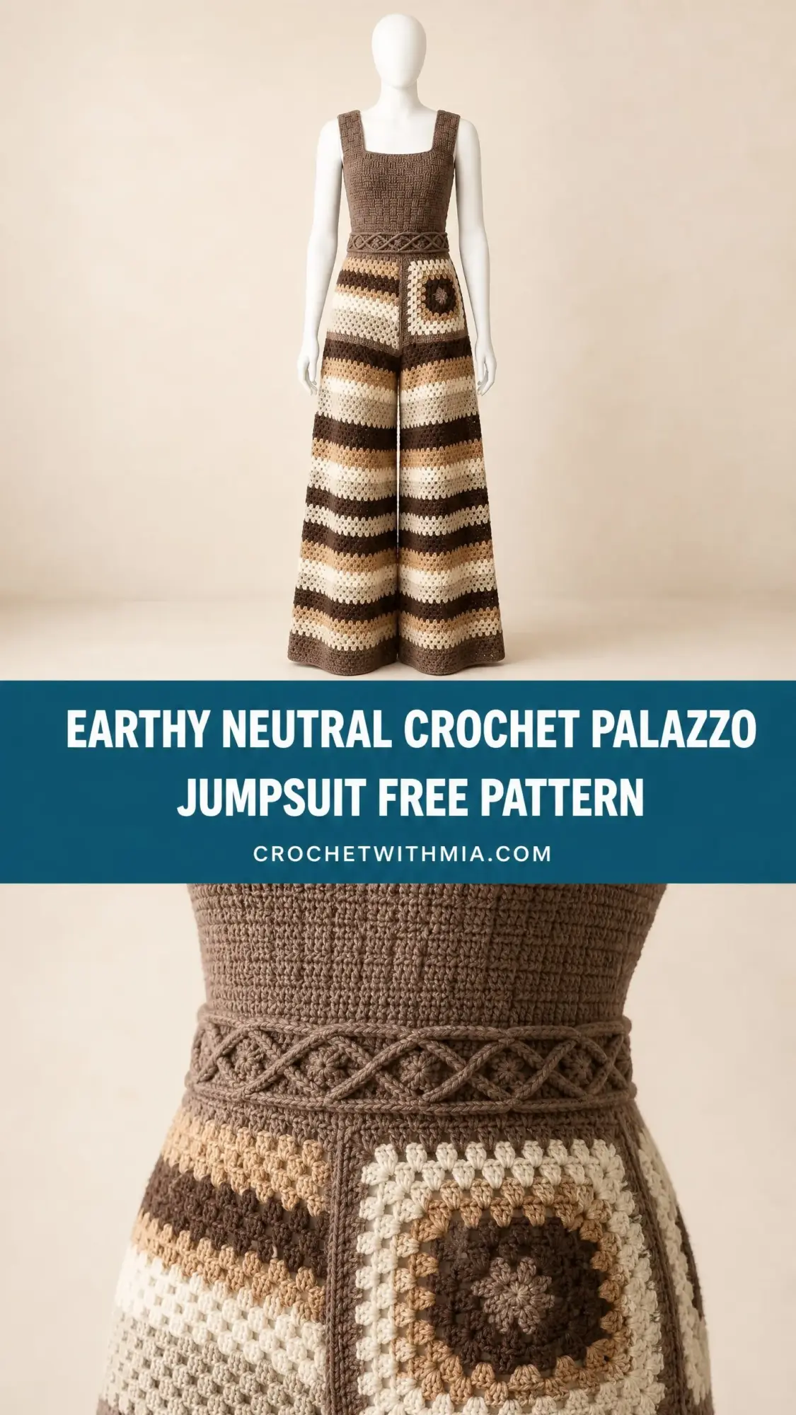 Earthy Neutral Crochet Palazzo Jumpsuit Free Pattern