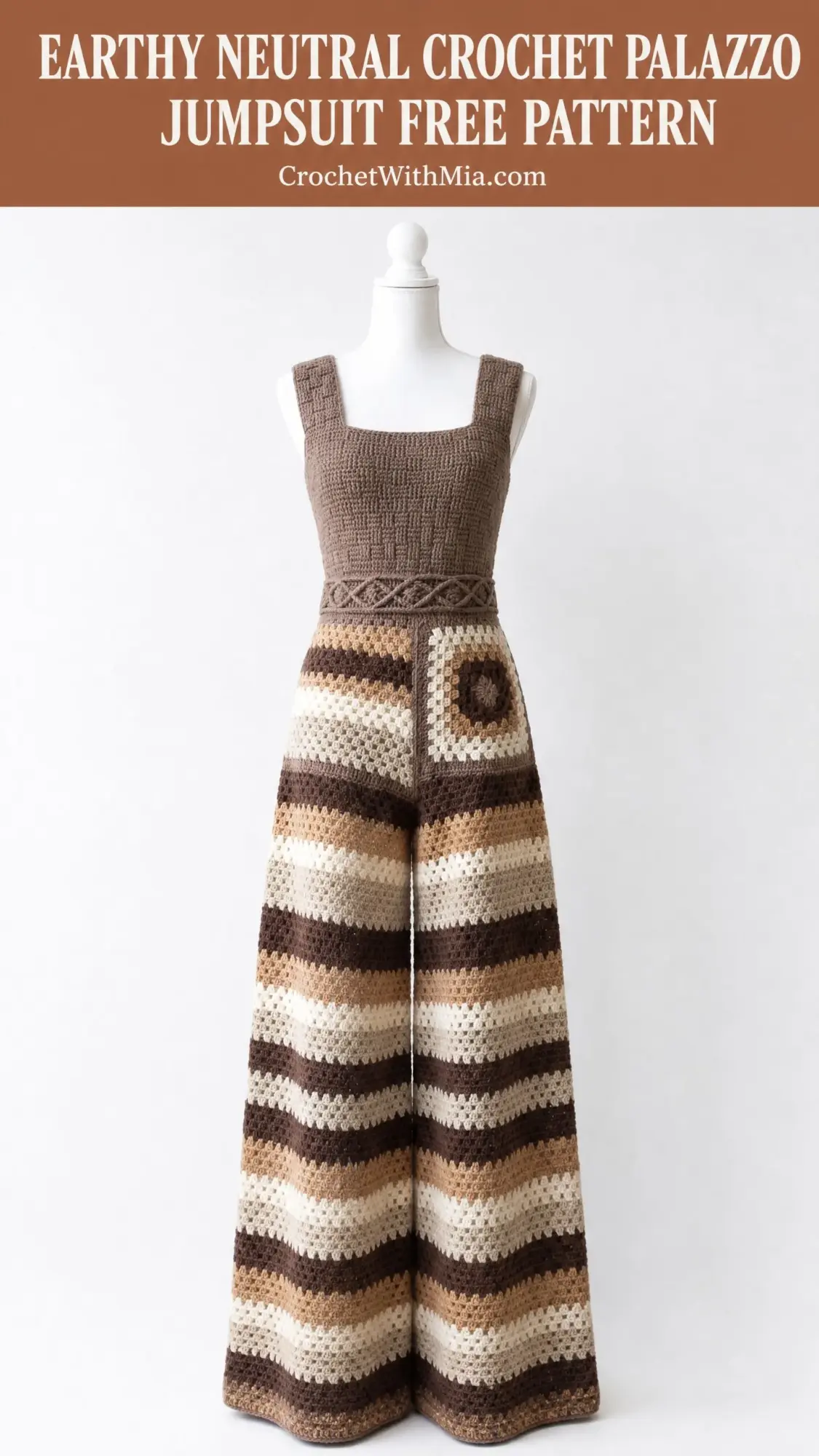 Earthy Neutral Crochet Palazzo Jumpsuit Free Pattern