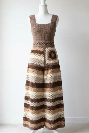 Earthy Neutral Crochet Palazzo Jumpsuit Free Pattern