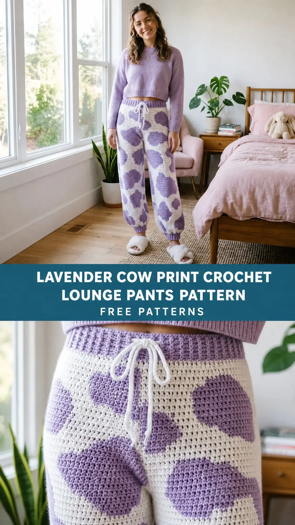 Lavender Cow Print Crochet Lounge Pants Pattern
