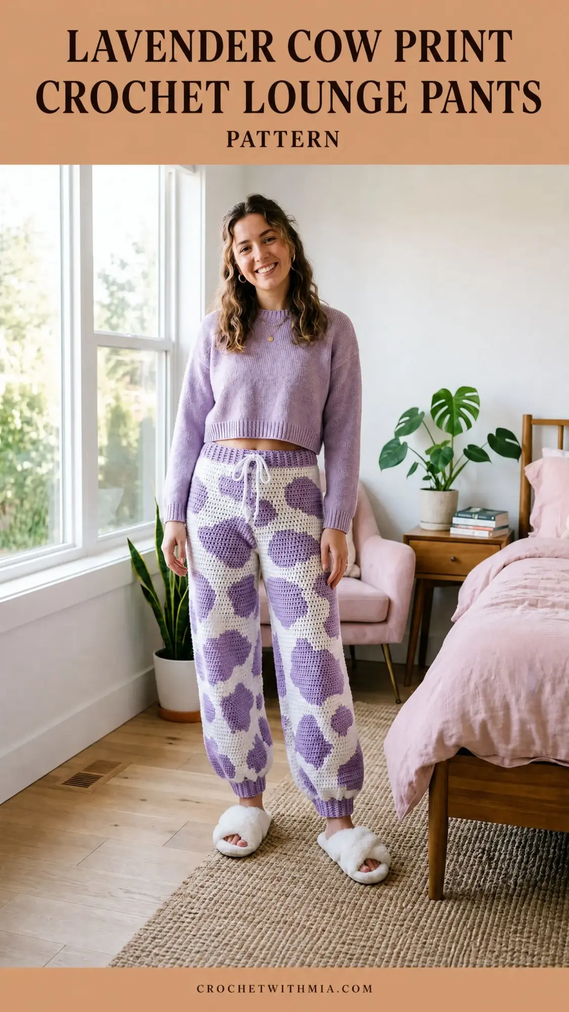 Lavender Cow Print Crochet Lounge Pants Pattern
