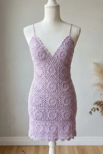 Lavender Floral Square Mini Dress Free Crochet Pattern