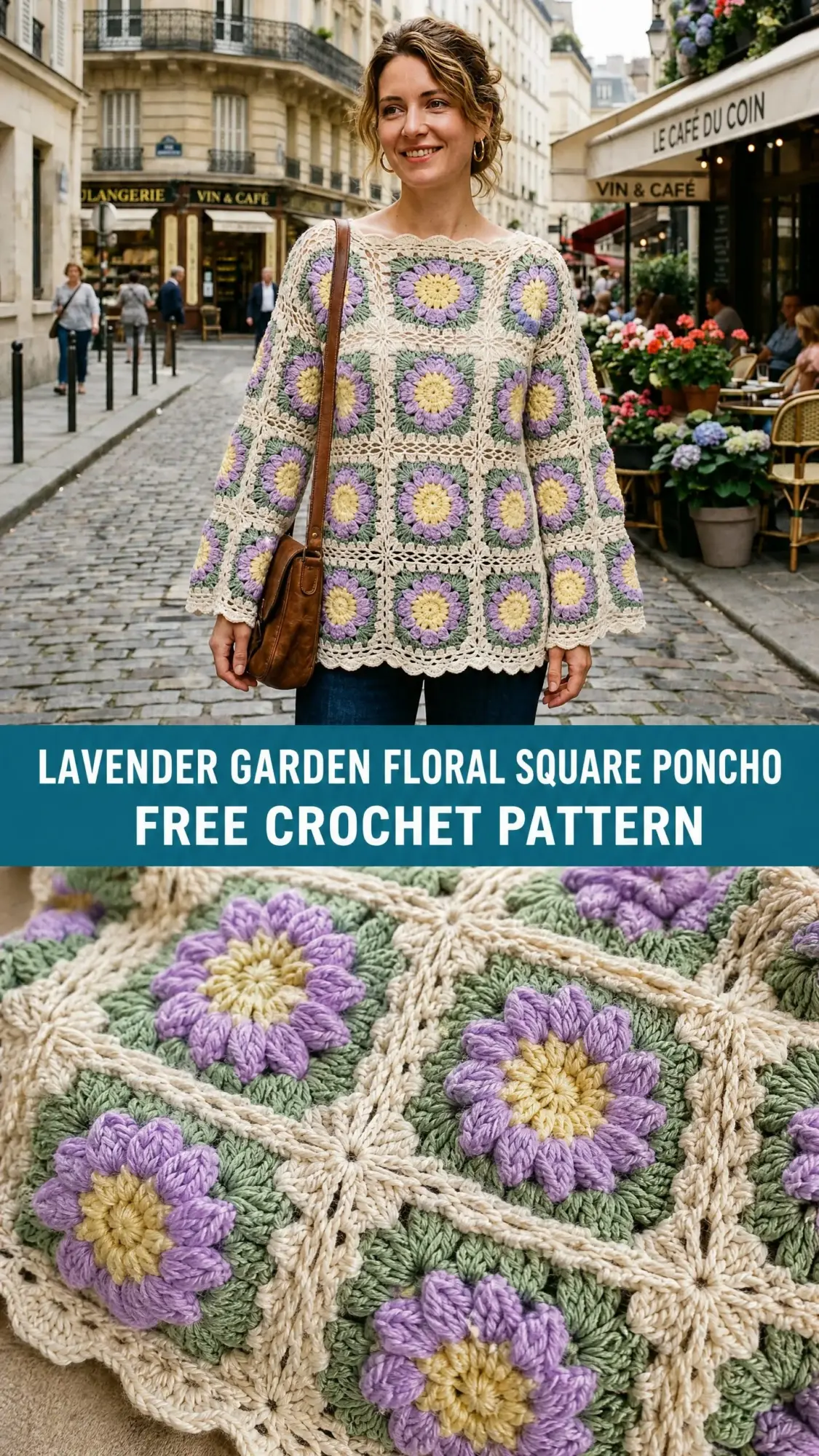 Lavender Garden Floral Square Poncho Free Crochet Pattern