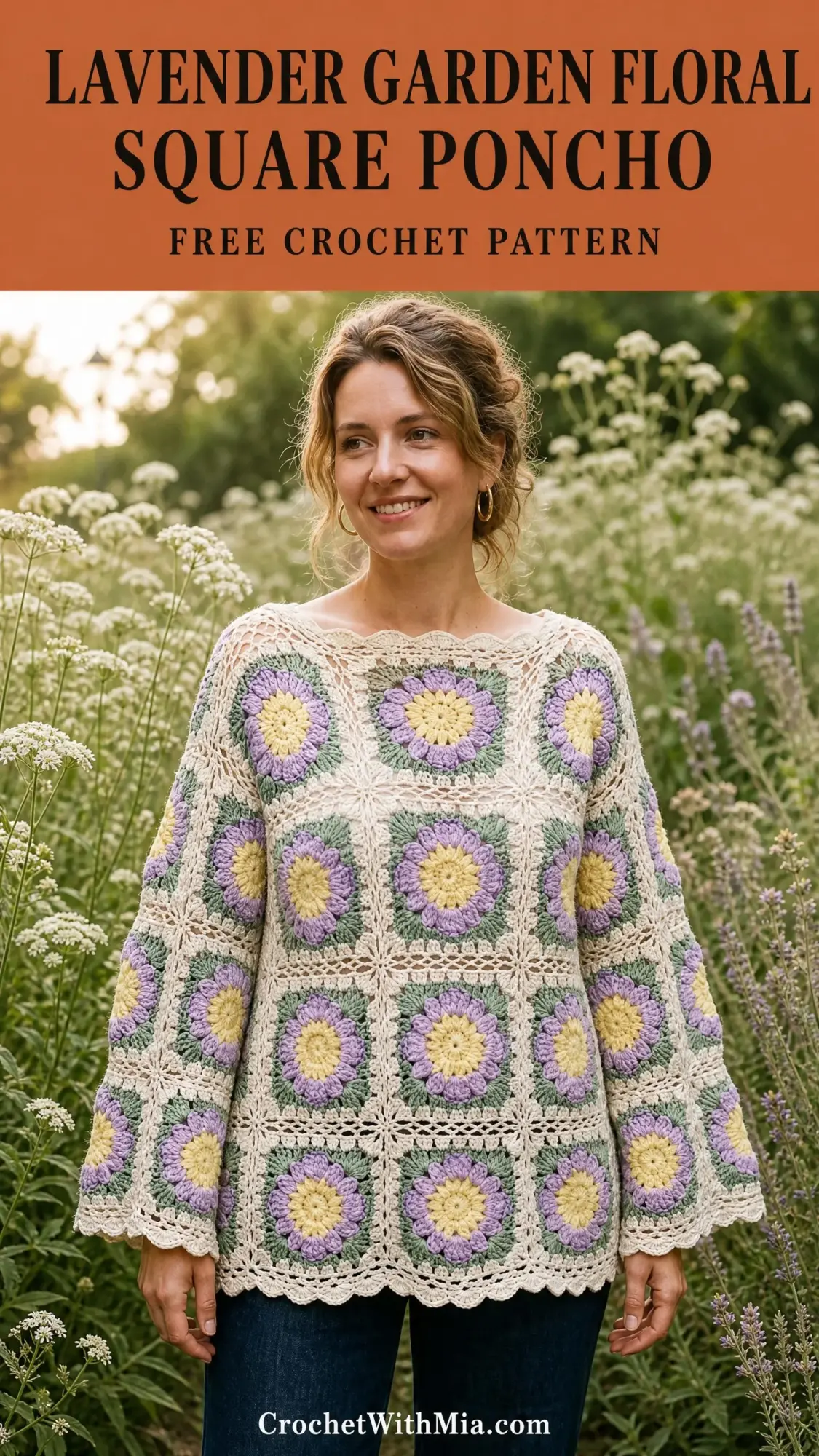 Lavender Garden Floral Square Poncho Free Crochet Pattern