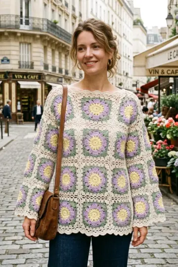 Lavender Garden Floral Square Poncho Free Crochet Pattern