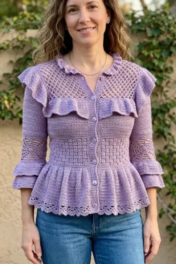 Lavender Lace Peplum Victorian Crochet Cardigan