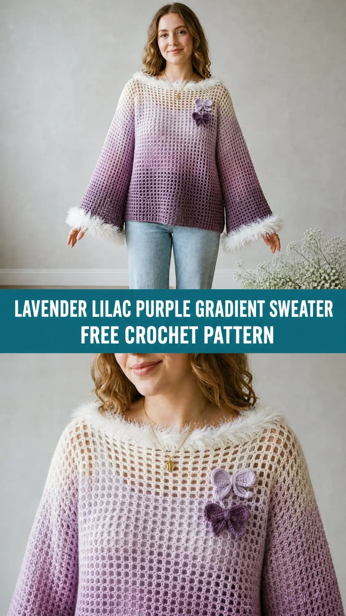 Lavender Lilac Purple Gradient Sweater Free Crochet Pattern