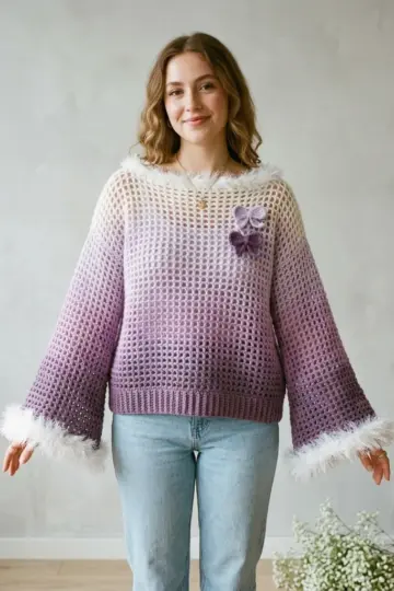 Lavender Lilac Purple Gradient Sweater Free Crochet Pattern