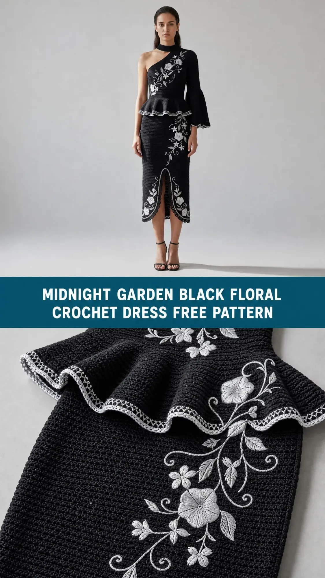 Midnight Garden Black Floral Crochet Dress Free Pattern