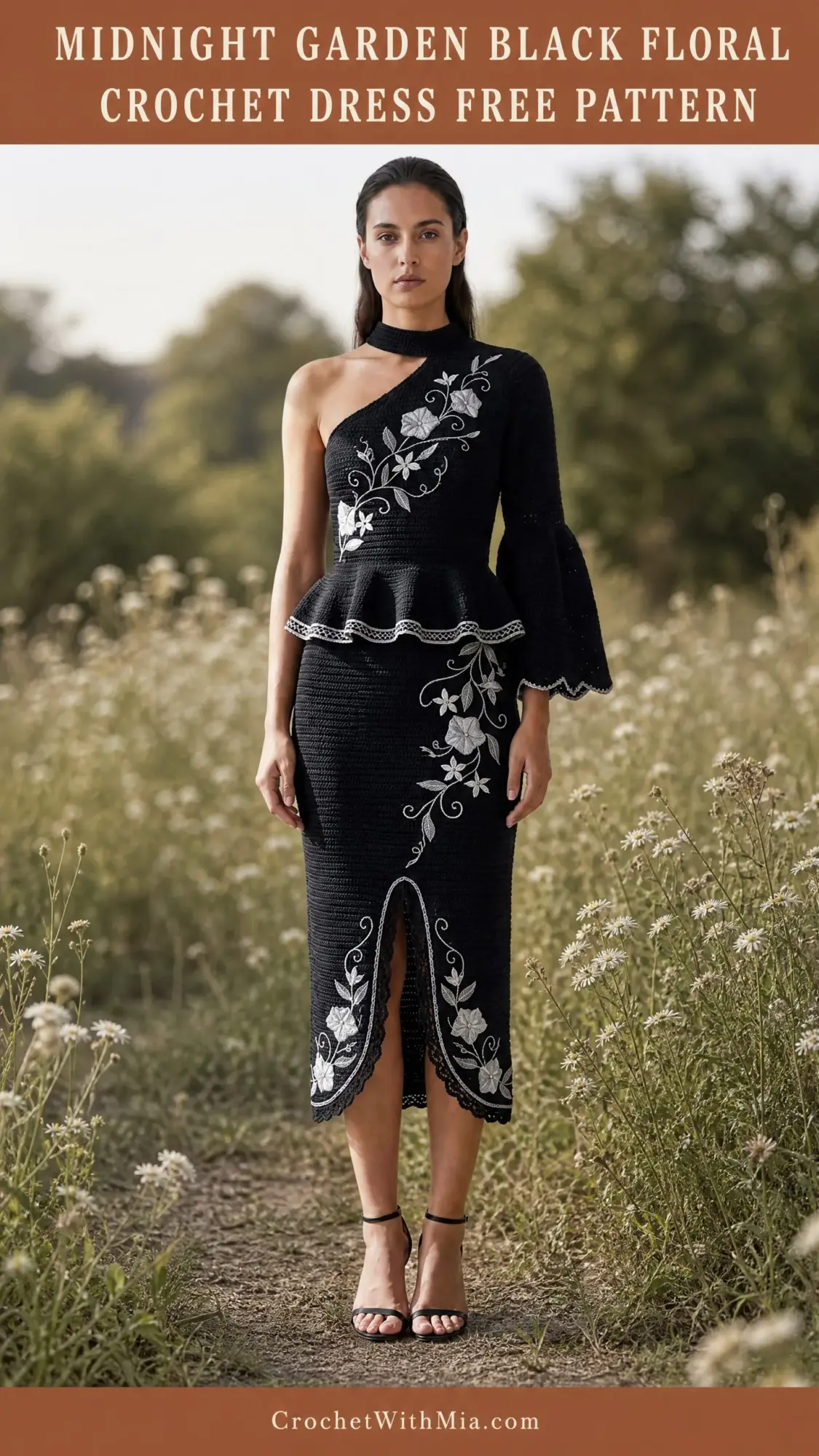 Midnight Garden Black Floral Crochet Dress Free Pattern