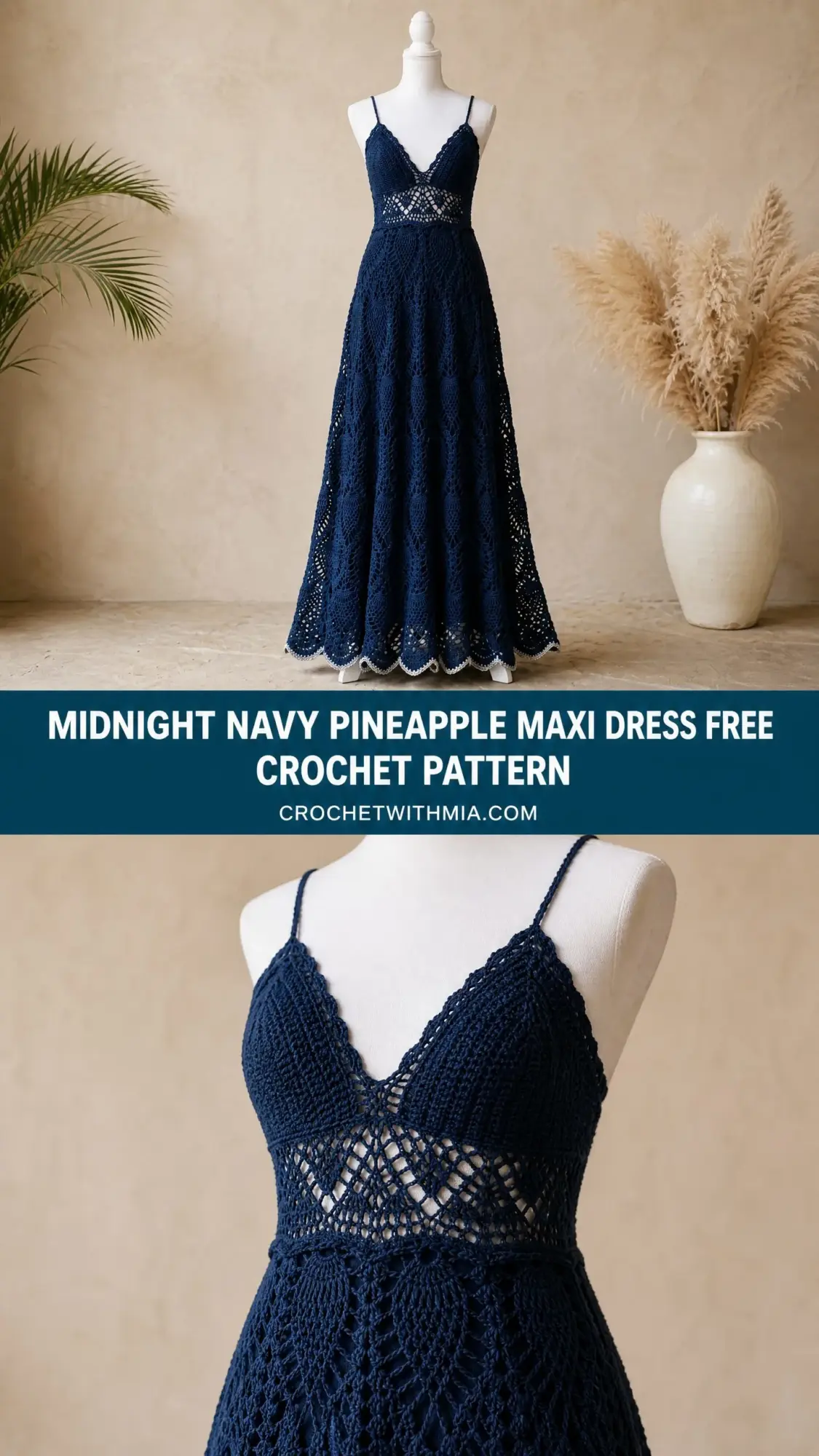 Midnight Navy Pineapple Maxi Dress Free Crochet Pattern