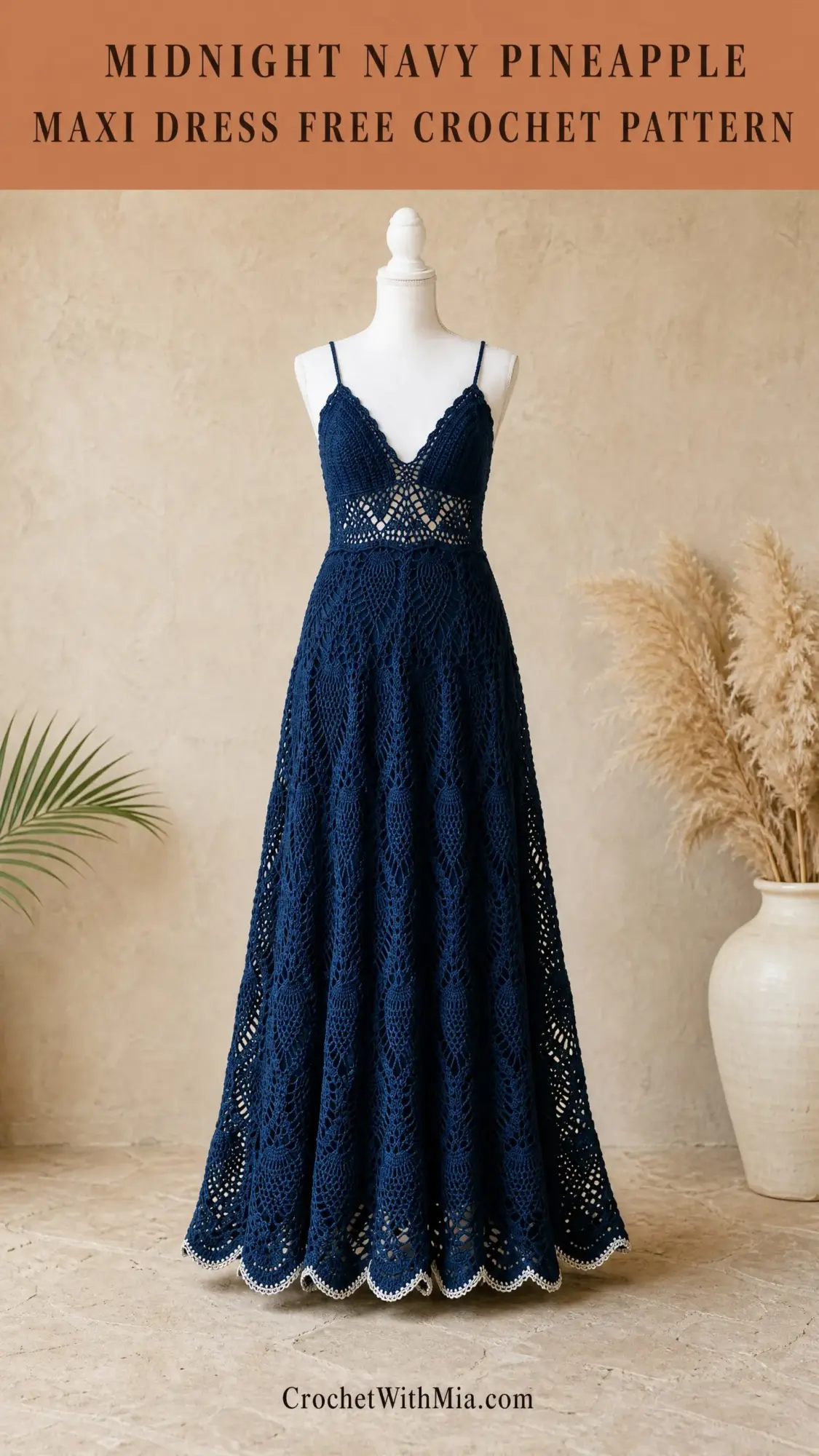 Midnight Navy Pineapple Maxi Dress Free Crochet Pattern