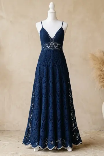 Midnight Navy Pineapple Maxi Dress Free Crochet Pattern