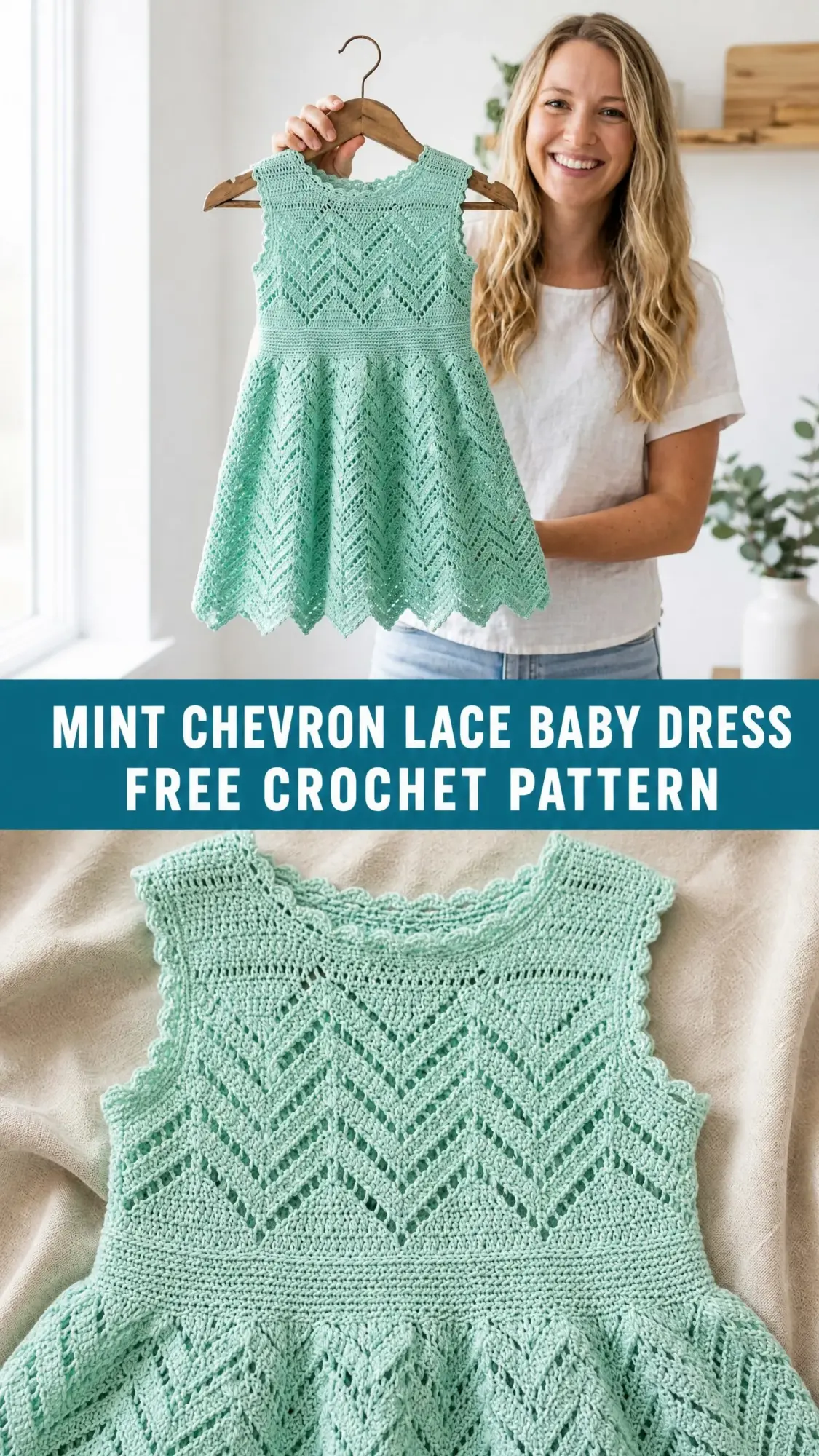 Mint Chevron Lace Baby Dress Free Crochet Pattern
