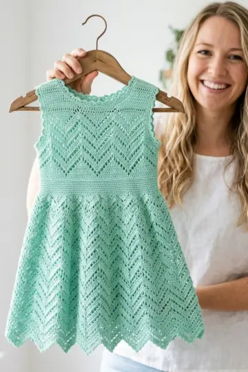 Mint Chevron Lace Baby Dress Free Crochet Pattern