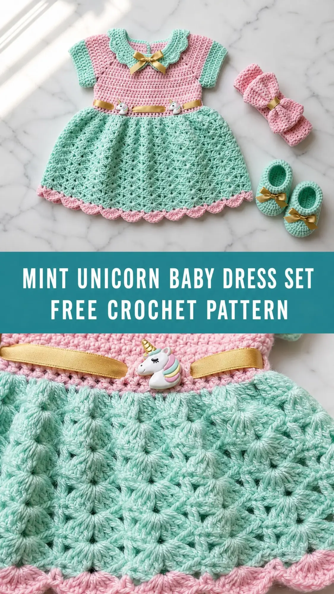 Mint Unicorn Baby Dress Set Free Crochet Pattern