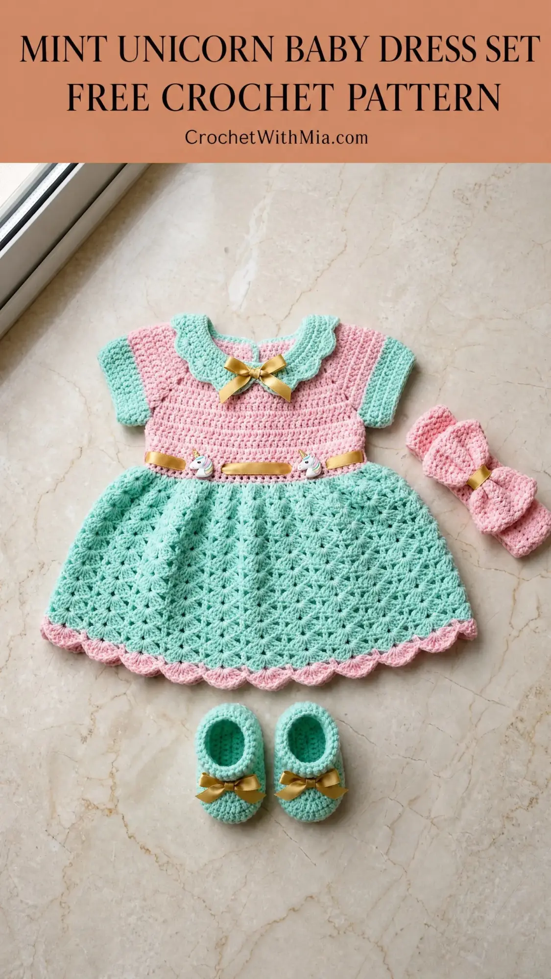 Mint Unicorn Baby Dress Set Free Crochet Pattern
