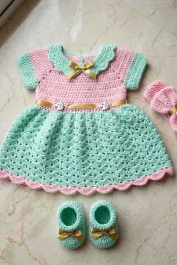 Mint Unicorn Baby Dress Set Free Crochet Pattern