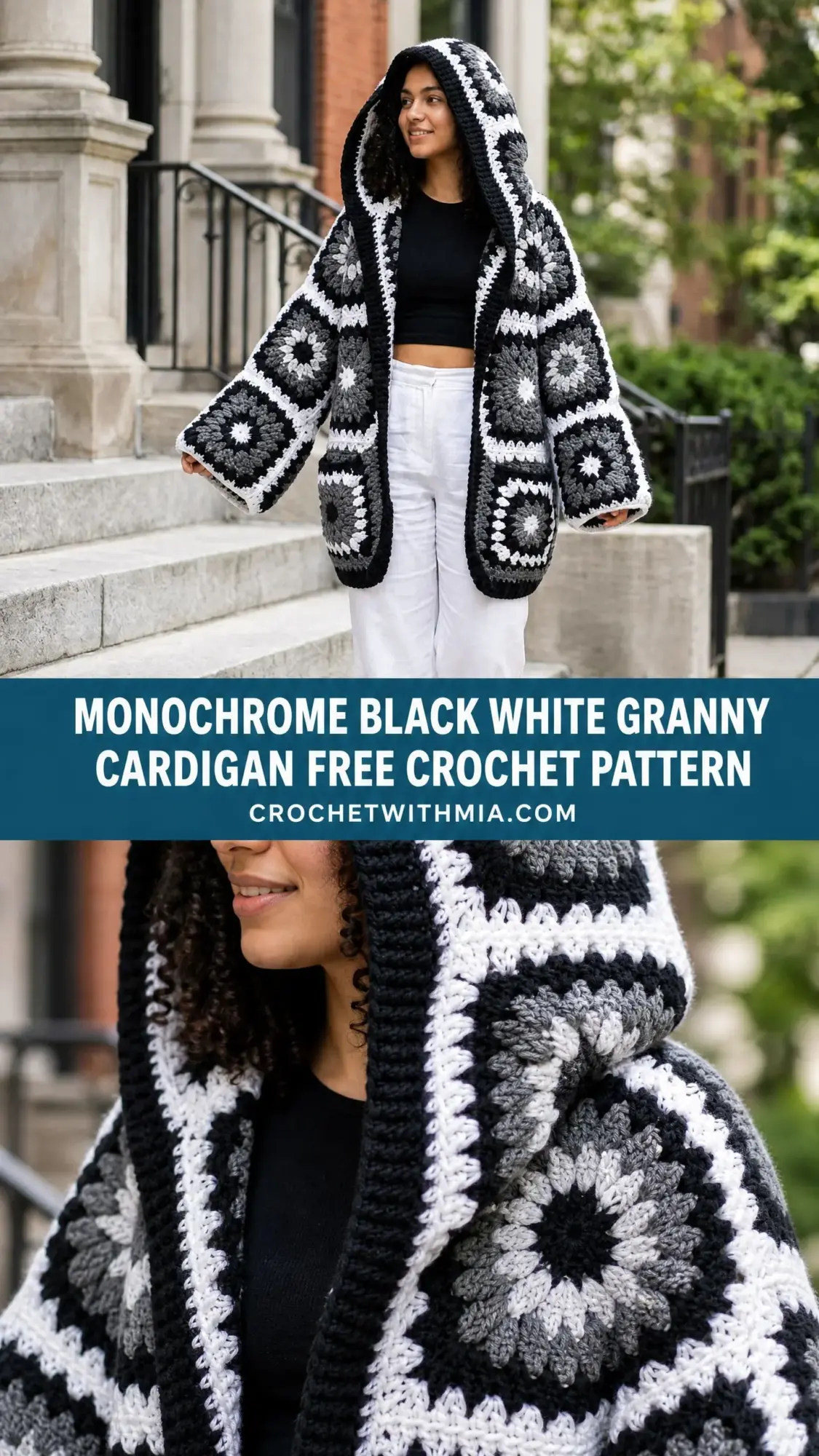 Monochrome Black White Granny Cardigan Free Crochet Pattern