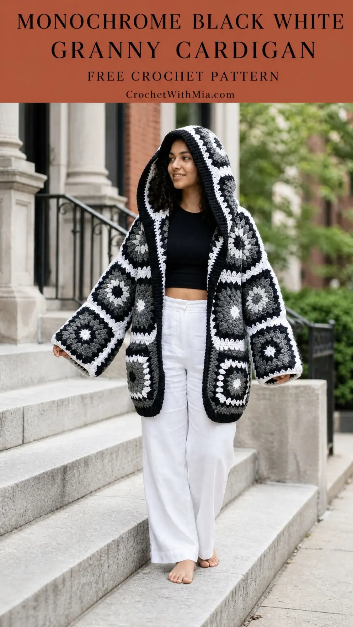 Monochrome Black White Granny Cardigan Free Crochet Pattern