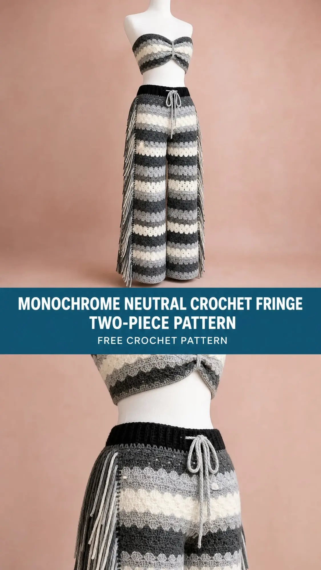 Monochrome Neutral Crochet Fringe Two-Piece Pattern
