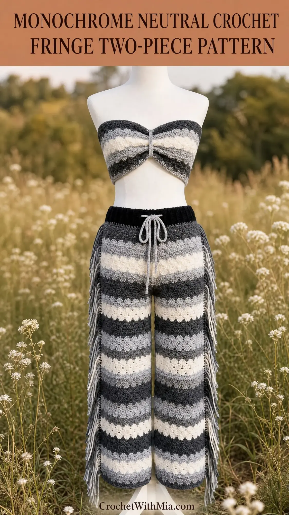 Monochrome Neutral Crochet Fringe Two-Piece Pattern