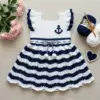Navy and White Nautical Baby Dress Free Crochet Pattern
