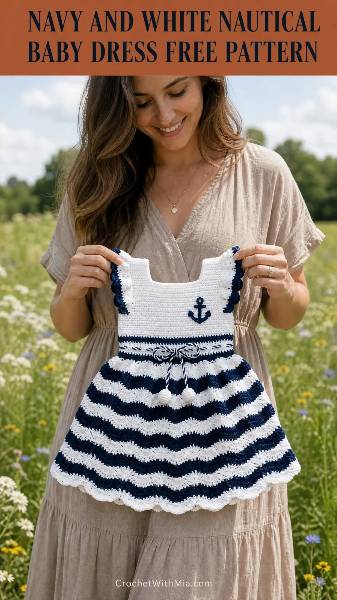 Navy and White Nautical Baby Dress Free Crochet Pattern