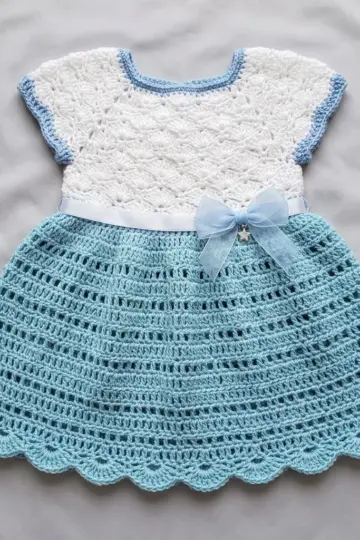 Ocean Blue Baby Dress Free Crochet Pattern