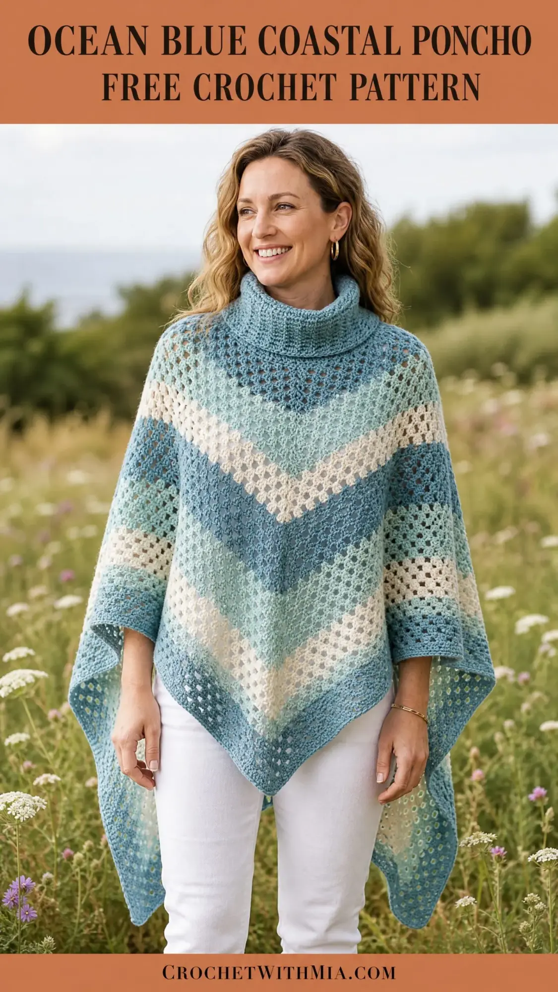 Ocean Blue Coastal Poncho Free Crochet Pattern