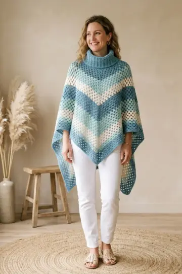 Ocean Blue Coastal Poncho Free Crochet Pattern