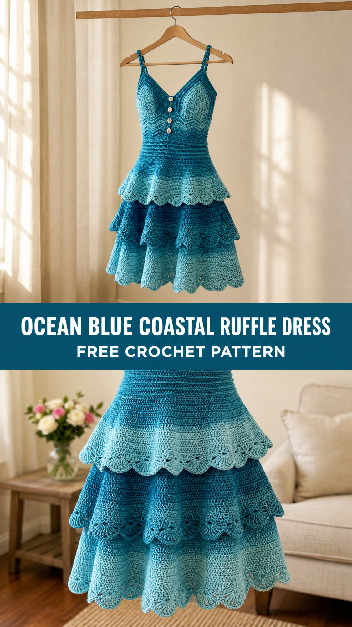 Ocean Blue Coastal Ruffle Dress Free Crochet Pattern