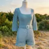 Ocean Blue Mesh Sleeve Romper Free Crochet Pattern