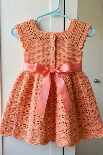 Peach Blossom Crochet Toddler Dress Free Pattern