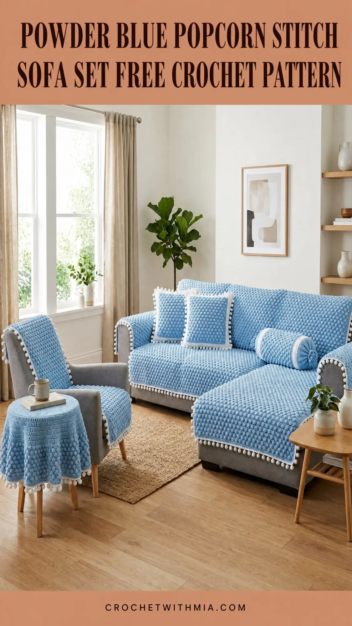 Powder Blue Popcorn Stitch Sofa Set Free Crochet Pattern