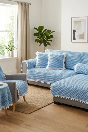 Powder Blue Popcorn Stitch Sofa Set Free Crochet Pattern